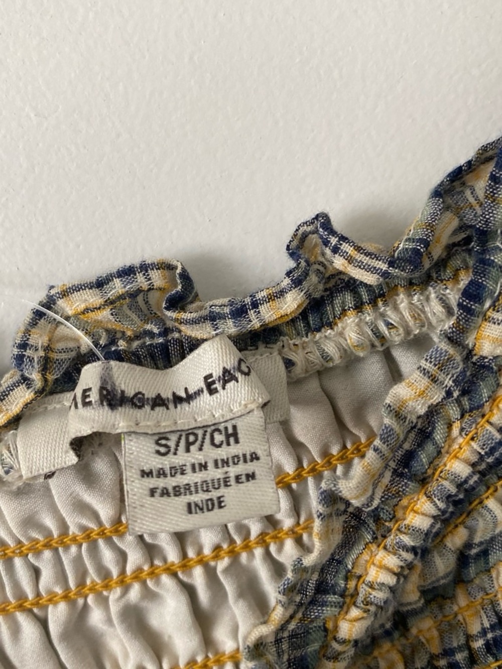 Plaid Smocked Long-Sleeve Dress - Cream & Blue - Picture 2 of 3